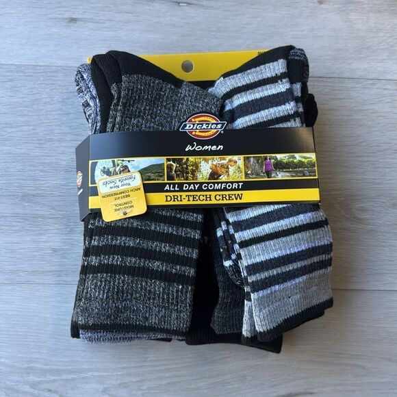 Dickies Dri-tech Fashion Moisture Cntrl Crew Socks grey/black 6 pk size 6-9 Nwt - Picture 4 of 7